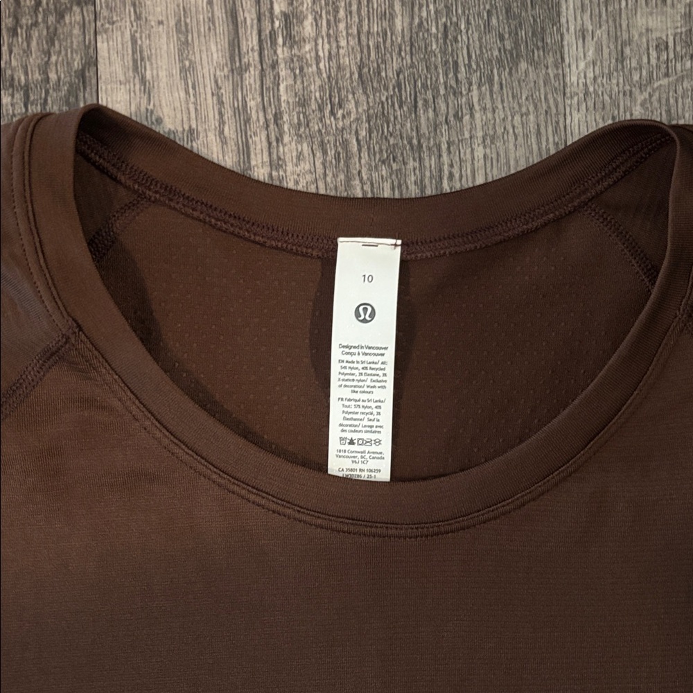 Lululemon Swiftly Tech Short Sleeve - Waist Length - Brown - Size 10 - Picture 2 of 3